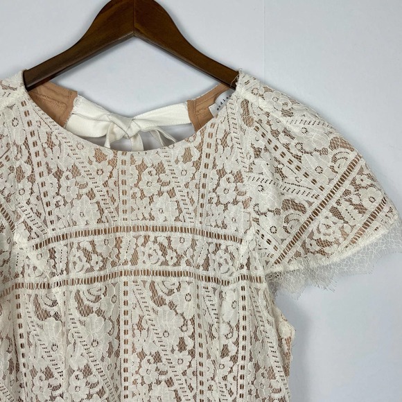 Endless Rose | White Lace Neutral Layering Open Tie Back Flutter Sleeve Dress - Picture 3 of 7